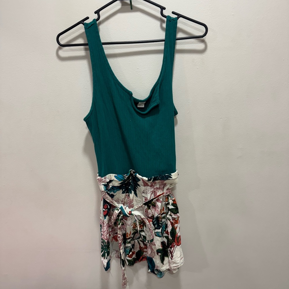 Teal Tank Top with Floral Shorts